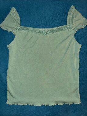 Dazy Minty Green Ribbed Square Neckline Tank Top